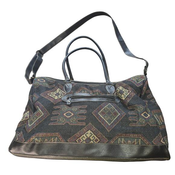 Vintage Gitano Aztec Tapestry Weekender Travel Bag Black Shoulder Duffle Large - Picture 1 of 16